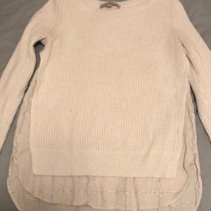 LOFT cream colored sweater with fake shirt trim